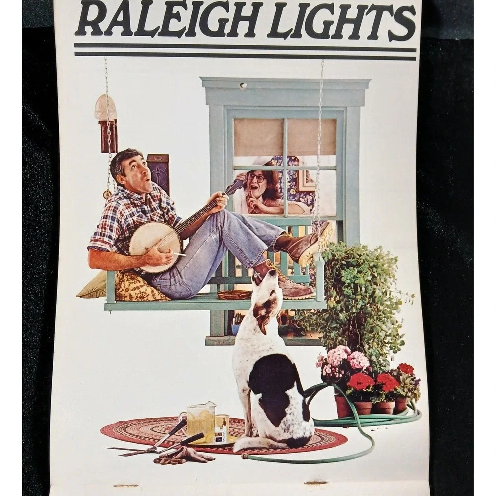 Vintage 1980 RALEIGH Lights CIGARETTES Country Store Calendar Advertising Sign